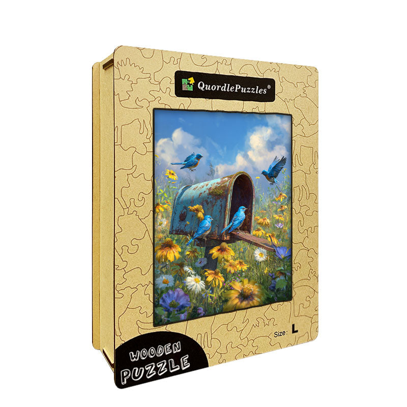 Blue Birds Mailbox Wooden Jigsaw Puzzle