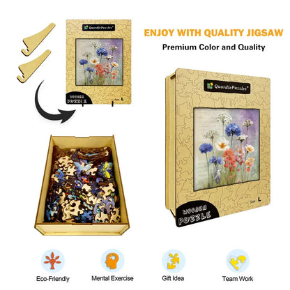 Watercolor Wildflower Garden Wooden Jigsaw Puzzle