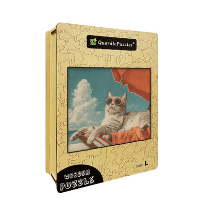 Beach Cat Relaxing Wooden Jigsaw Puzzle