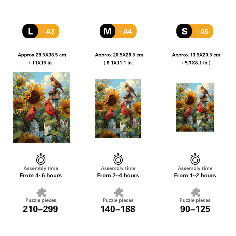Cardinals & Sunflowers Wooden Jigsaw Puzzle