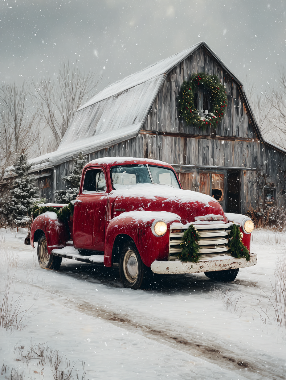 Red Truck Winter Wooden Jigsaw Puzzle