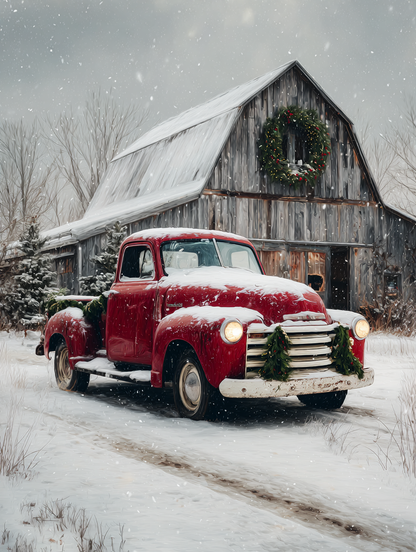 Red Truck Winter Wooden Jigsaw Puzzle