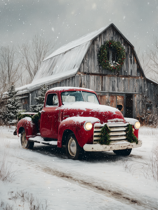 Red Truck Winter Wooden Jigsaw Puzzle