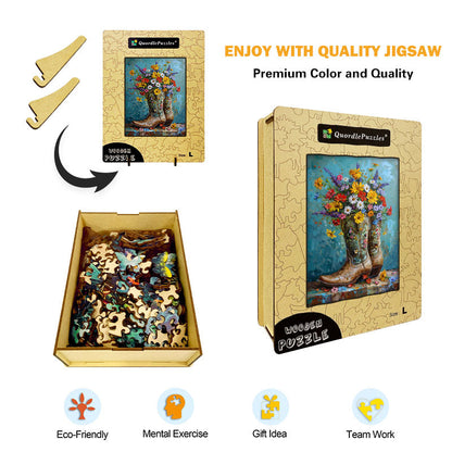 Flowers in Boots Wooden Jigsaw Puzzle