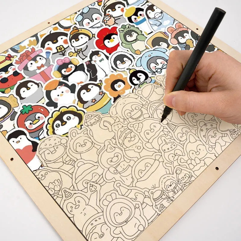 Funny Penguins - Wooden Coloring Puzzle