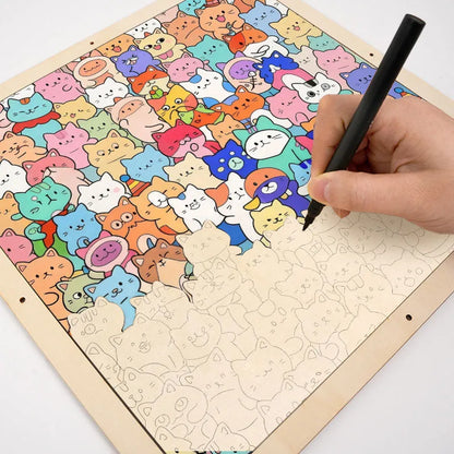 Cute Cat Collection - Wooden Coloring Puzzle