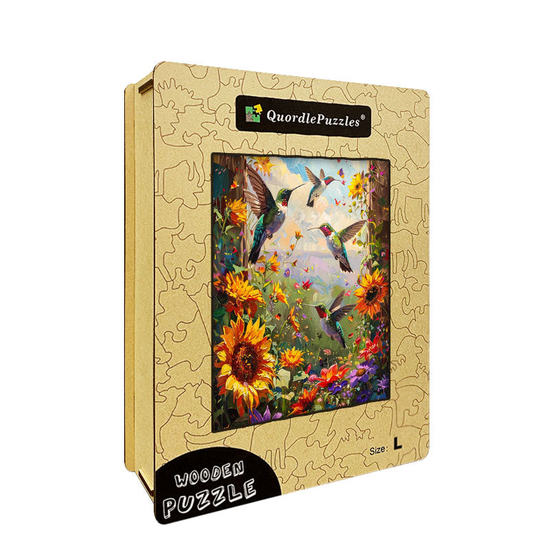 Hummingbirds in Flowers Wooden Jigsaw Puzzle