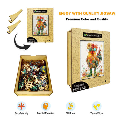 Flower Rooster Wooden Jigsaw Puzzle