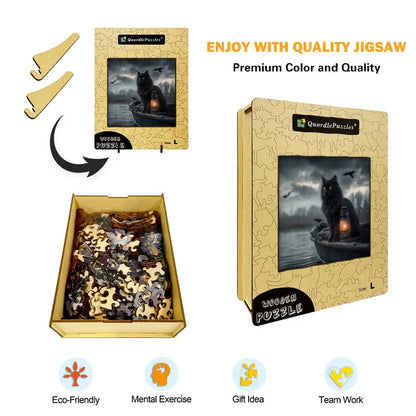 Lantern Cat Wooden Jigsaw Puzzle