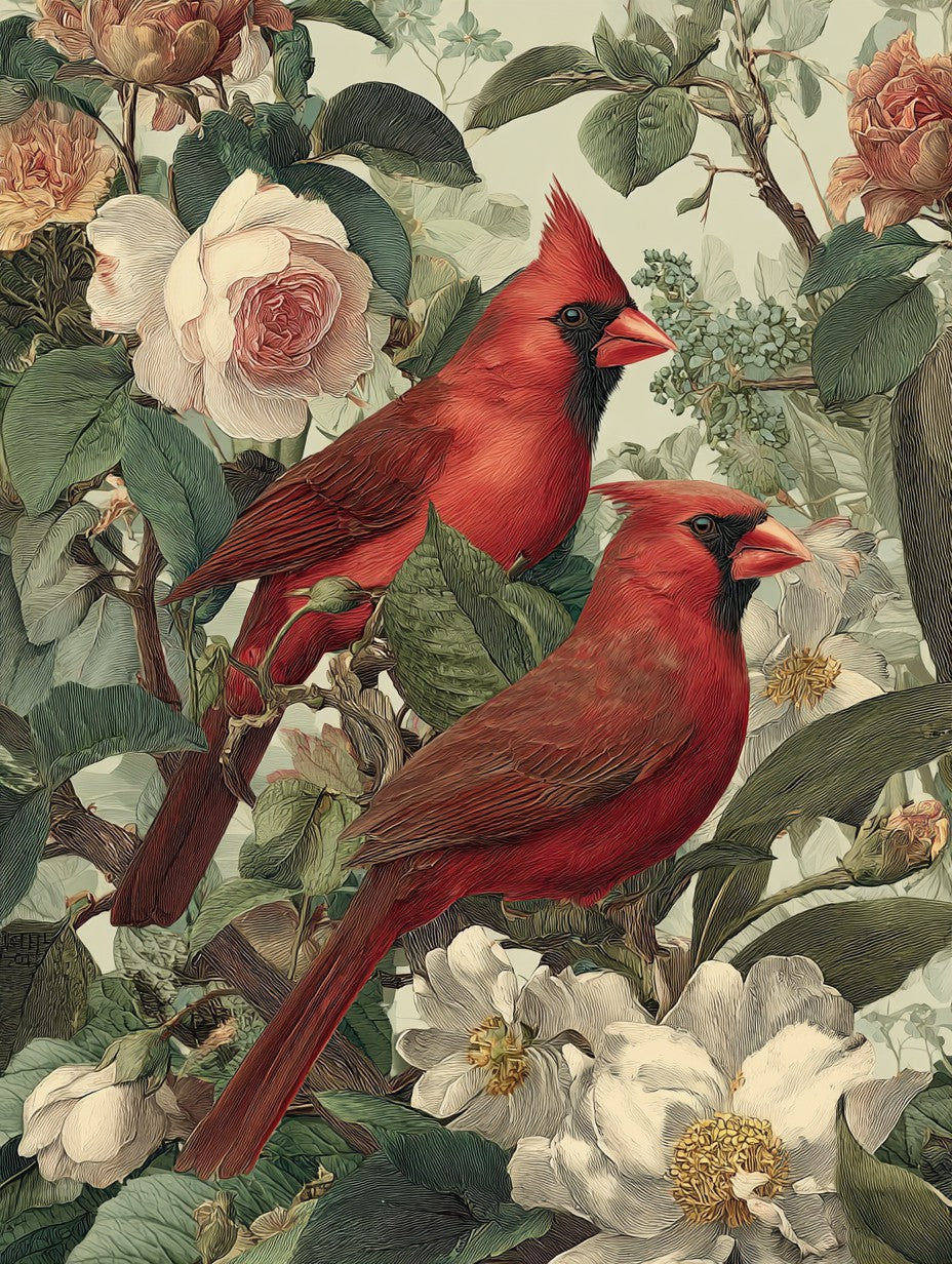 Crimson Cardinals' Chatter Wooden Jigsaw Puzzle