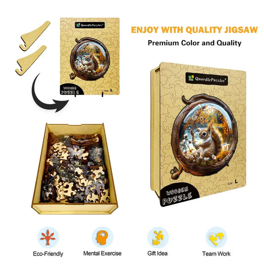 Squirrel in Golden Fall Wooden Jigsaw Puzzle