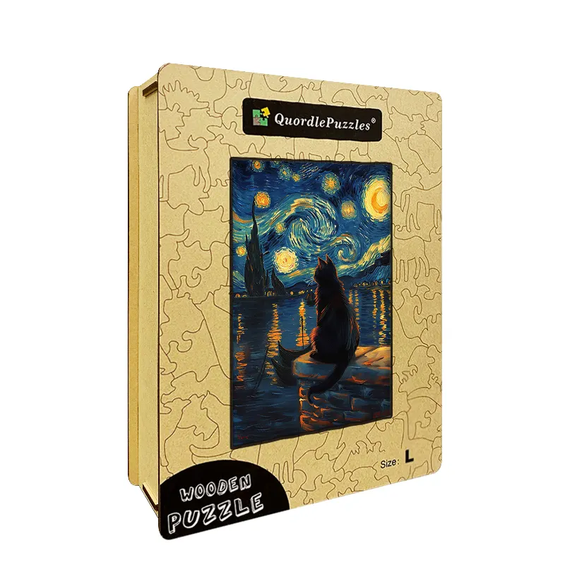 Dřevěné Puzzle Kočka pod Hvězdnou Nocí