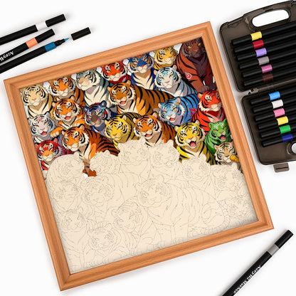Colorful Tigers - Wooden Coloring Puzzle