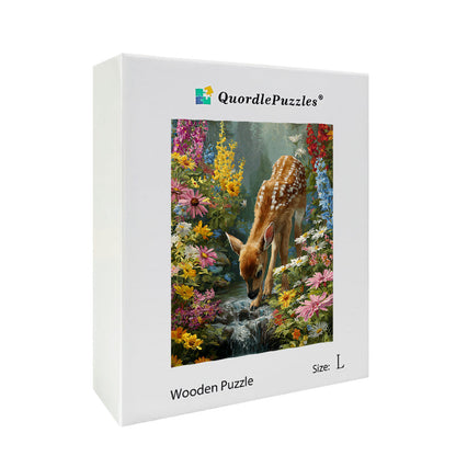 Fawn in Flowers Wooden Jigsaw Puzzle