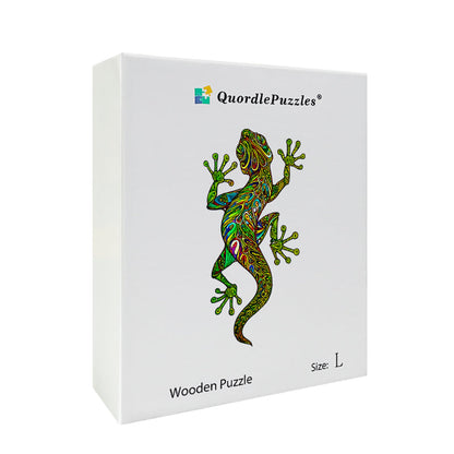 Emerald Mandala Gecko Wooden Jigsaw Puzzle