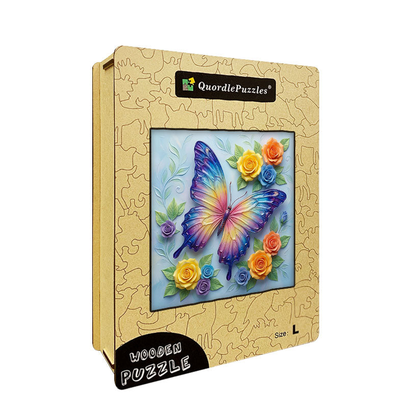 Iridescent Butterfly Bloom Wooden Jigsaw Puzzle