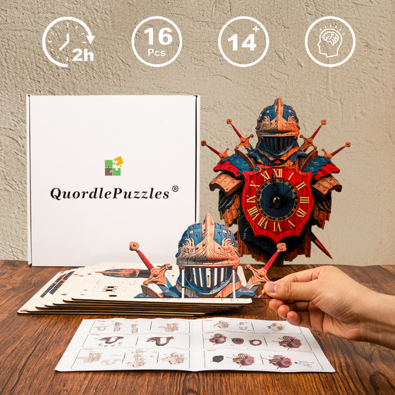 Knight’s Shield Timepiece Wooden Clock Puzzle