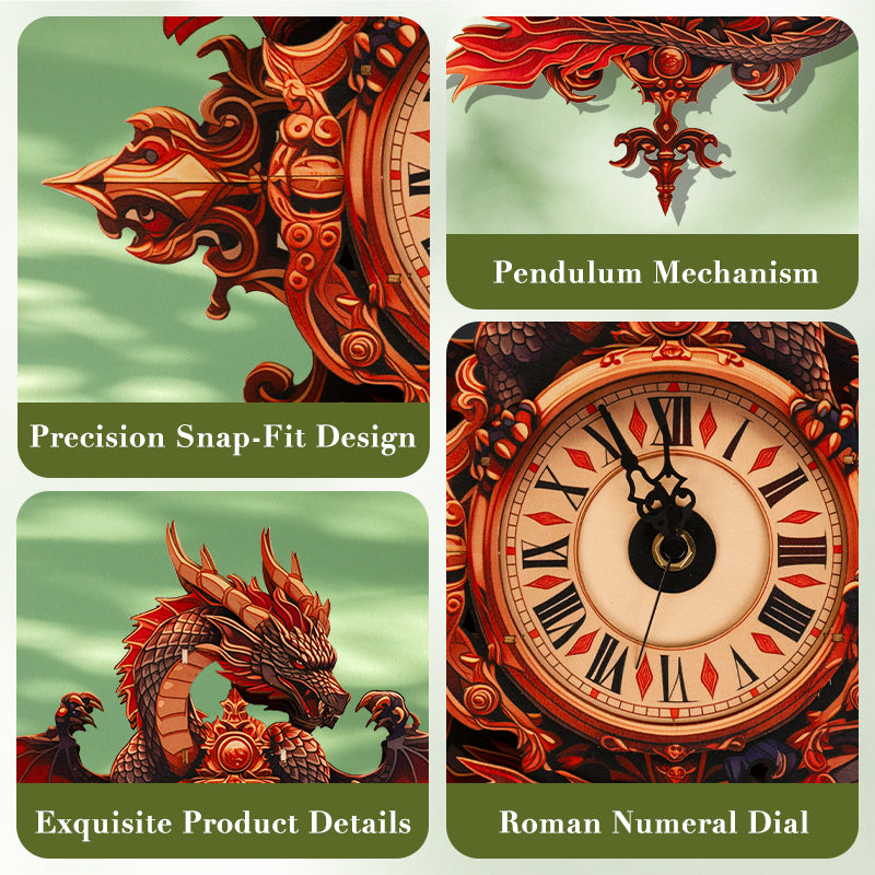Dragon Flame Timepiece Wooden Clock Puzzle
