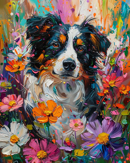 Border Collie in Flowers Wooden Jigsaw Puzzle
