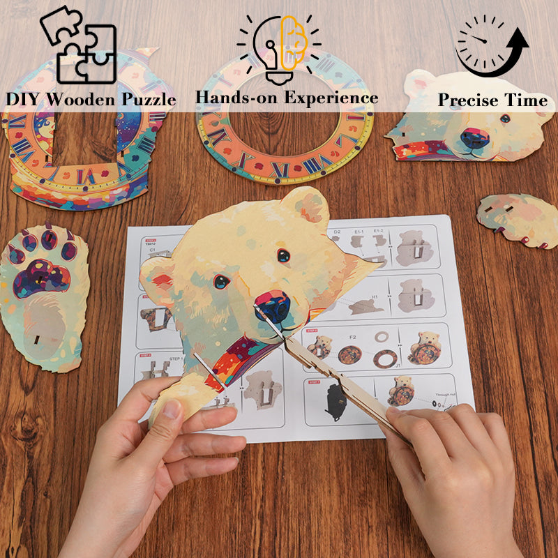 Teddy Bear Timekeeper Wooden Clock Puzzle