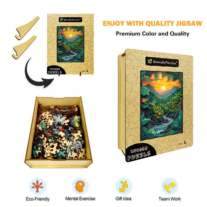 Vibrant Jungle Paper Cut Wooden Jigsaw Puzzle