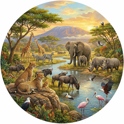 Savannah Wildlife Circle Wooden Jigsaw Puzzle