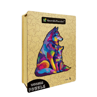 Vibrant Wolf Family Wooden Jigsaw Puzzle