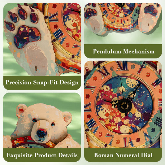 Teddy Bear Timekeeper Wooden Clock Puzzle