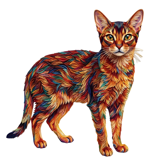Colorful Abstract Cat Wooden Puzzle