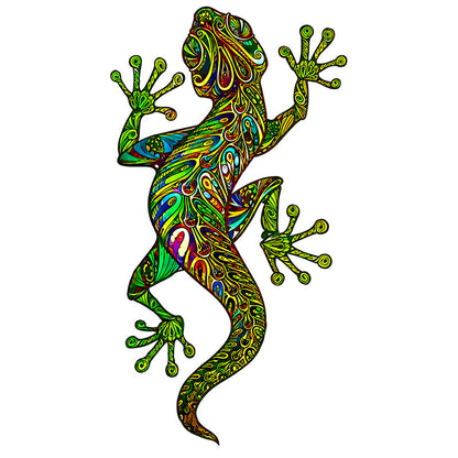 Emerald Mandala Gecko Wooden Jigsaw Puzzle