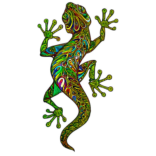 Emerald Mandala Gecko Wooden Jigsaw Puzzle