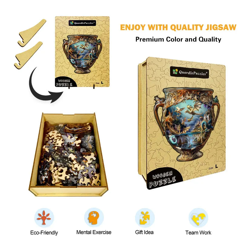 Dragons in a Majestic Vessel Wooden Jigsaw Puzzle