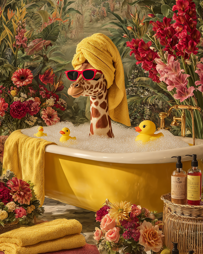 Giraffe Spa Day Wooden Jigsaw Puzzle