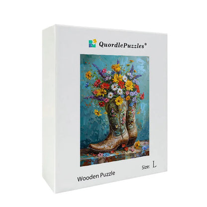 Flowers in Boots Wooden Jigsaw Puzzle