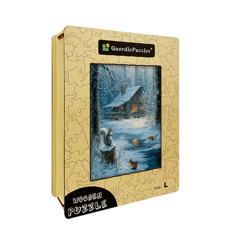 Snowy Cabin Wooden Jigsaw Puzzle