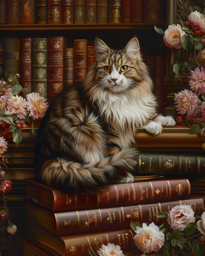 Majestic Cat on Books Wooden Jigsaw Puzzle