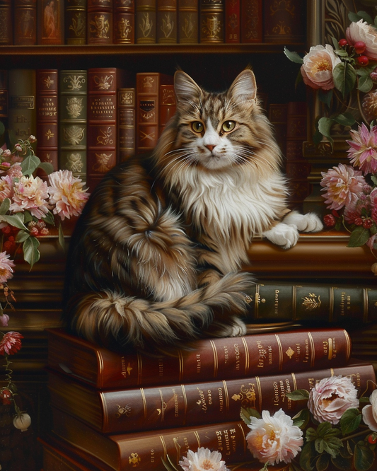 Majestic Cat on Books Wooden Jigsaw Puzzle