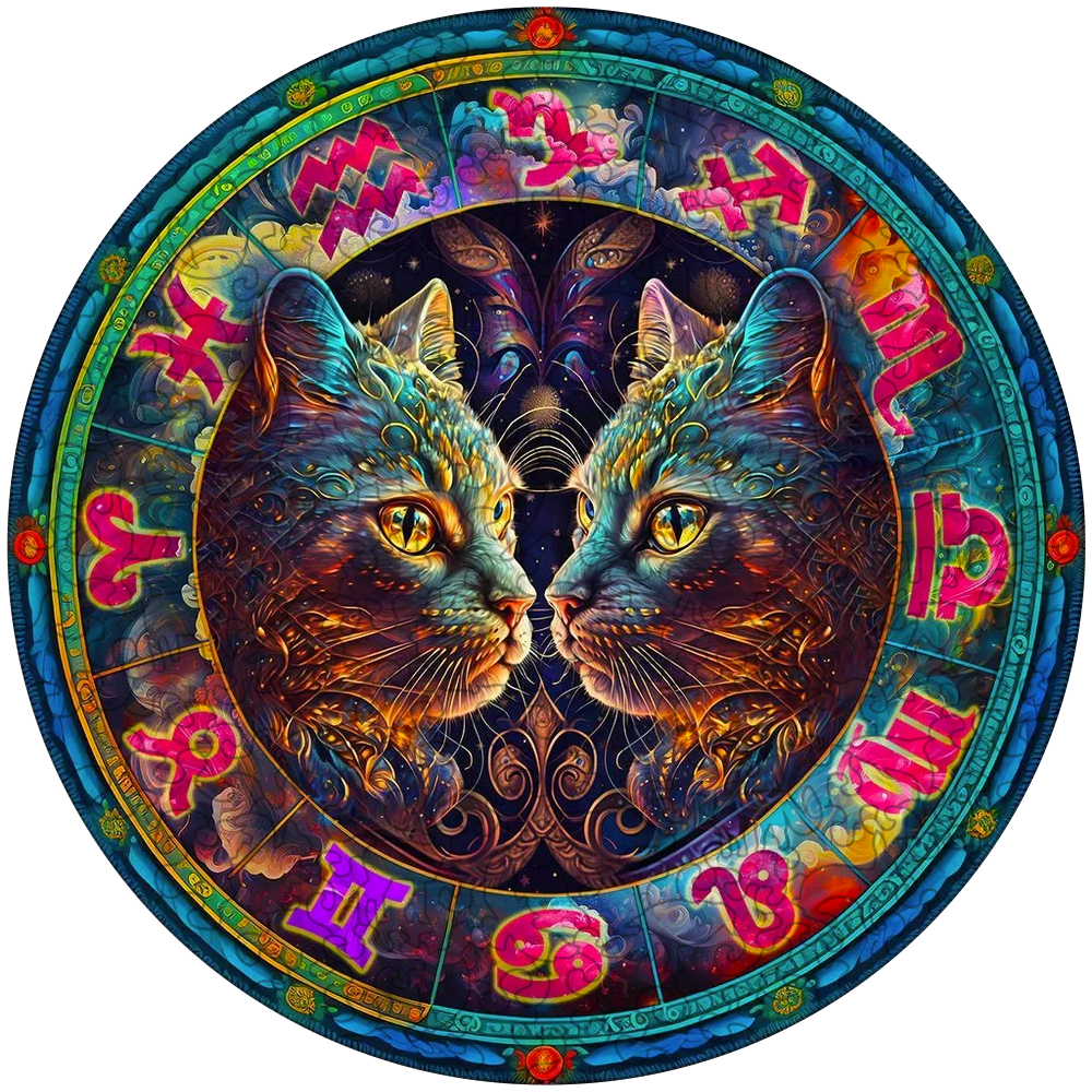 Colorful Abstract Cat Wooden Jigsaw Puzzle