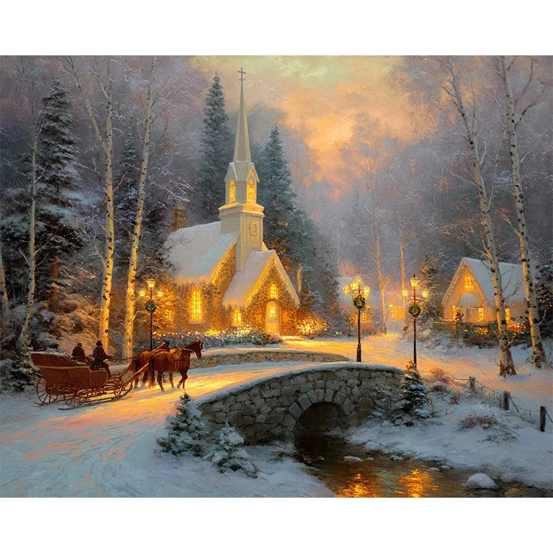 Winter Church Sleigh Wooden Jigsaw Puzzle