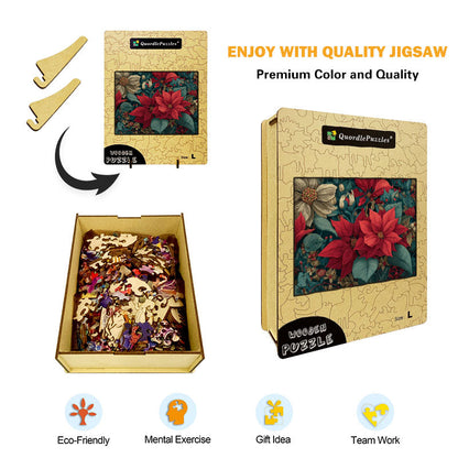 Poinsettia Pattern Wooden Jigsaw Puzzle