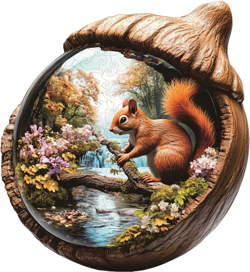 Squirrel in Autumn Woodland Wooden Jigsaw Puzzle