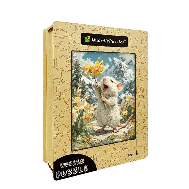 Mouse Daffodils Wooden Jigsaw Puzzle