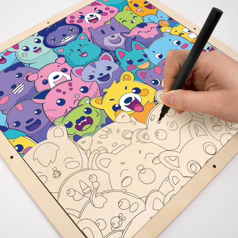 Beastie Bunch- Wooden Coloring Puzzle