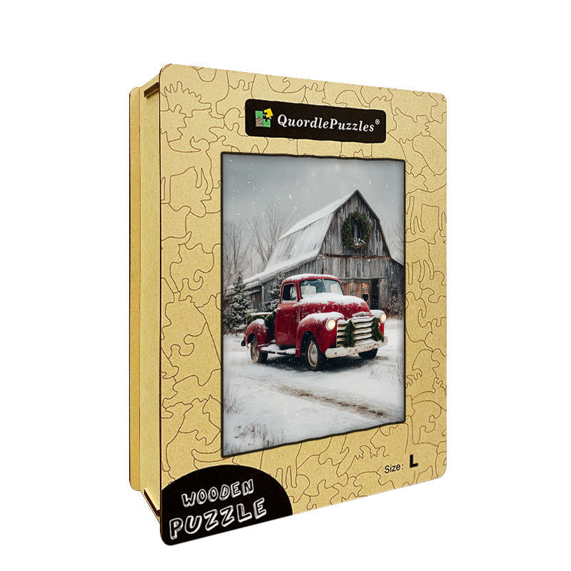 Red Truck Winter Wooden Jigsaw Puzzle