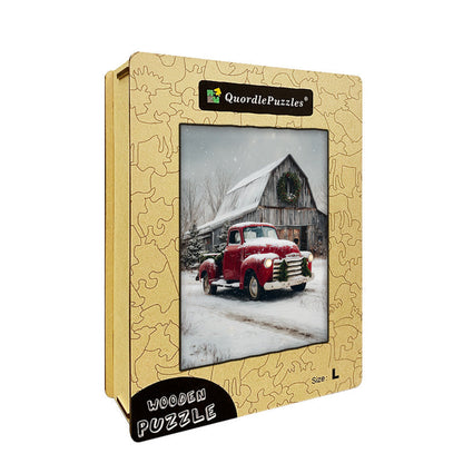 Red Truck Winter Wooden Jigsaw Puzzle
