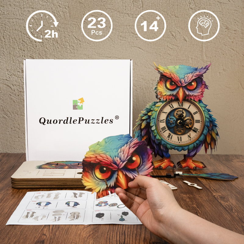 Rainbow Owl 3D Wooden Clock Puzzle