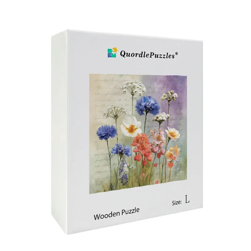 Watercolor Wildflower Garden Wooden Jigsaw Puzzle