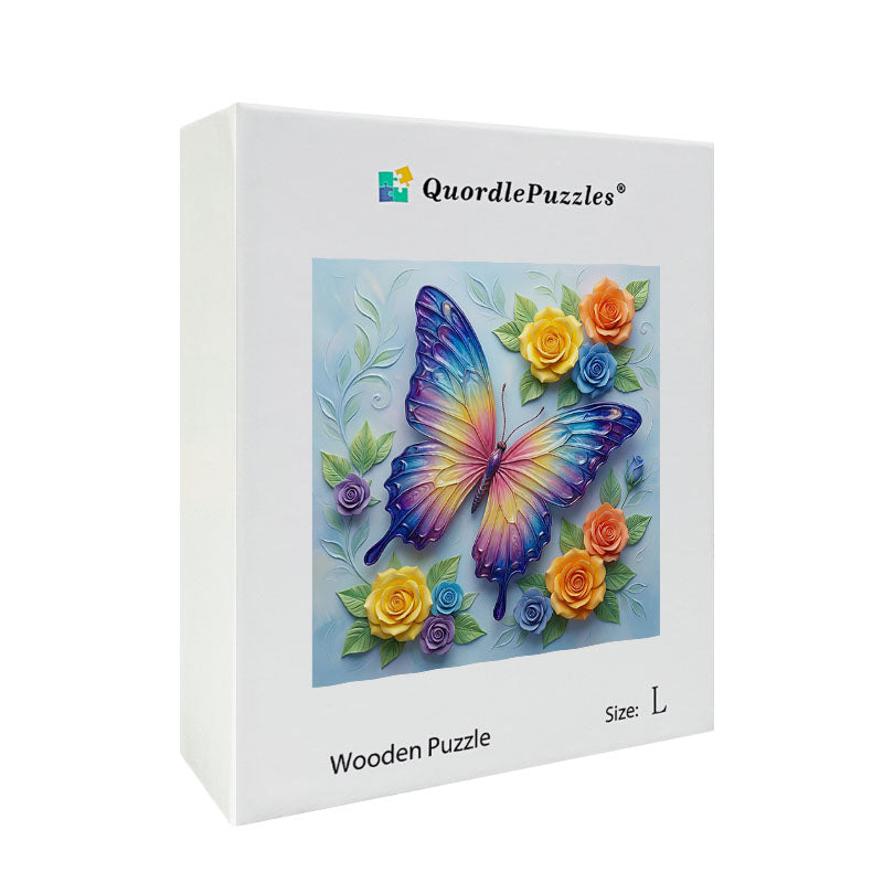 Iridescent Butterfly Bloom Wooden Jigsaw Puzzle