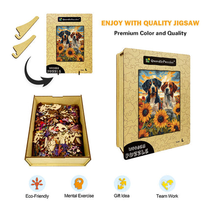 Dogs in Sunflowers Wooden Jigsaw Puzzle