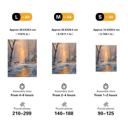 Sunset Winter Cabin Wooden Jigsaw Puzzle